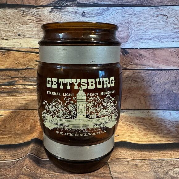 Vintage Gettysburg Pennsylvania Souvenir Brown Mug Wood Hamdle Siesta Ware Cask - Picture 1 of 6